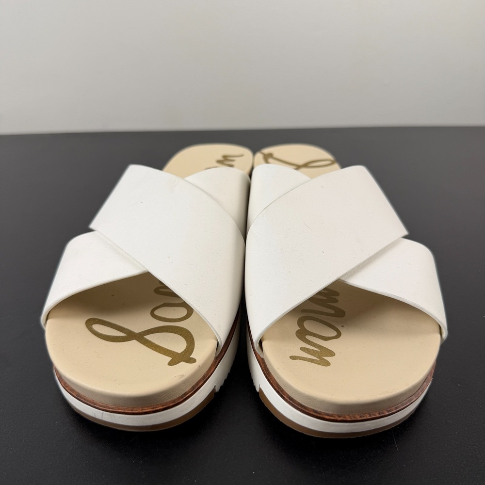 Sam Edelman Audrea Slide Sandals Womens 9.5M White Leather Crisscross Strap - Picture 5 of 15